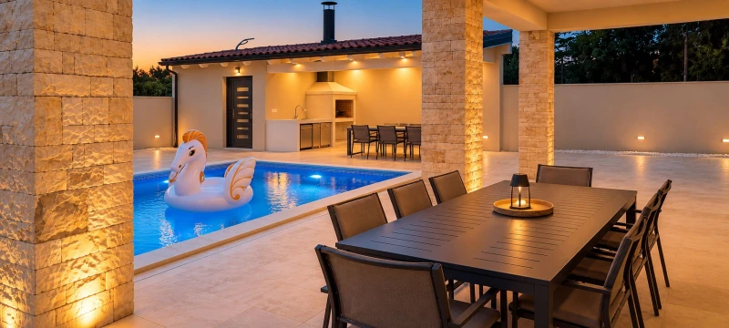 Villa SALVORE – Romantic villa near the beach, heated pool, games room, summer kitchen & bbq, Savudrija, Balcony / Terrace