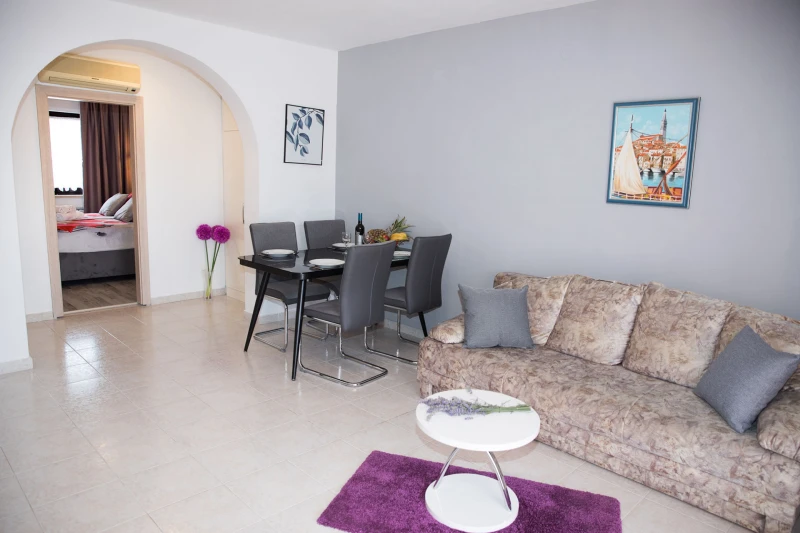 One bedroom apartment with balcony and seaview, Wohnzimmer